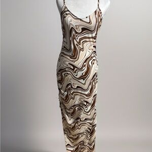 Iris Brown and Cream Spaghetti Strap Slip Maxi Dress